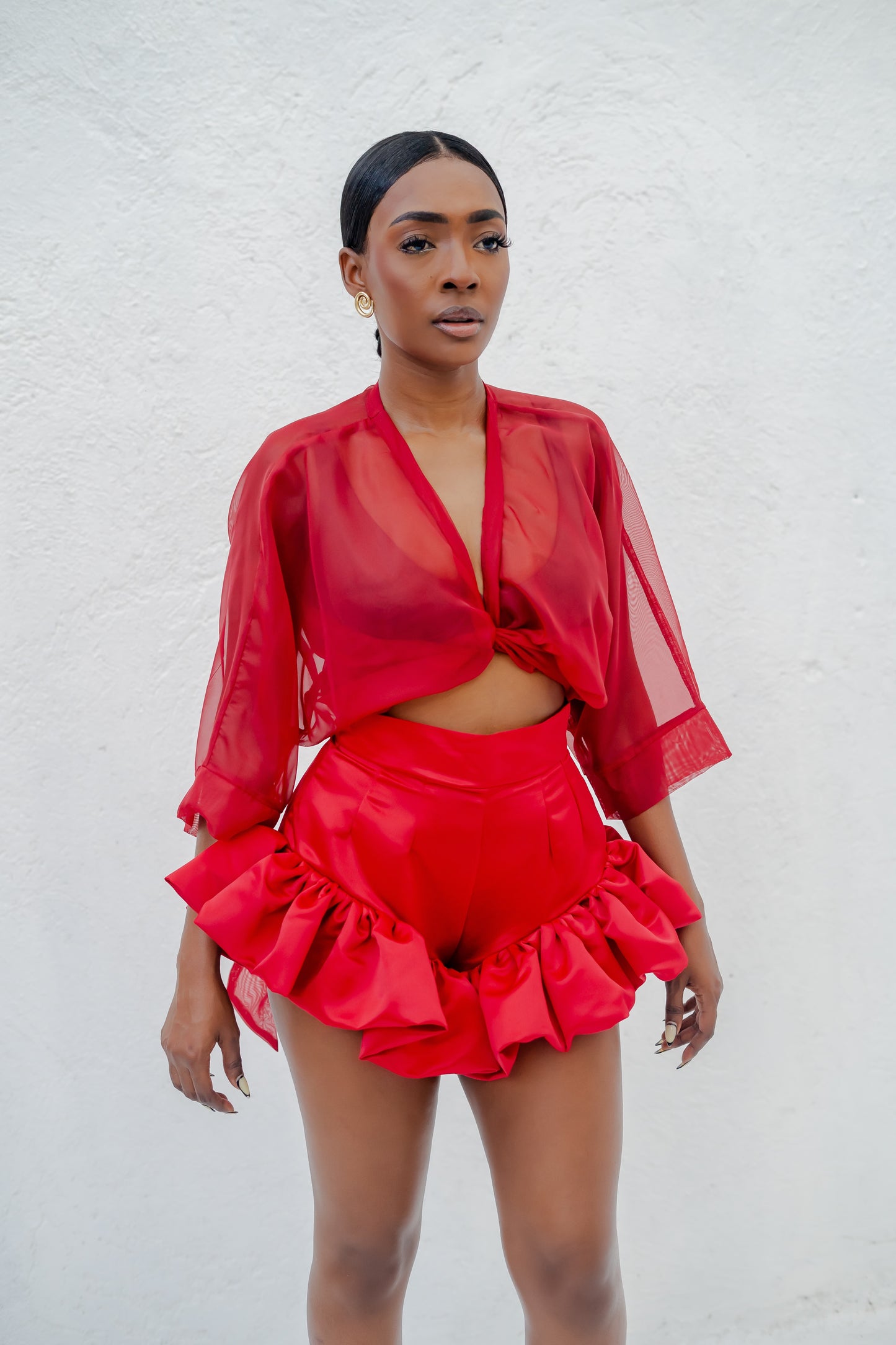 AESA WRAP BLOUSE - RED SHEER
