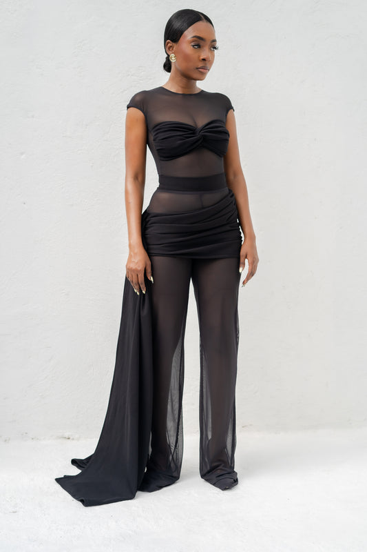 KARA MESH TOP - BLACK