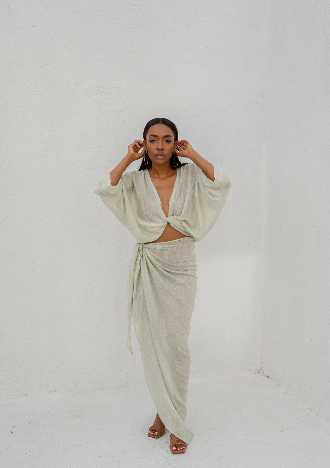 AESA WRAP SKIRT SET - SAGE