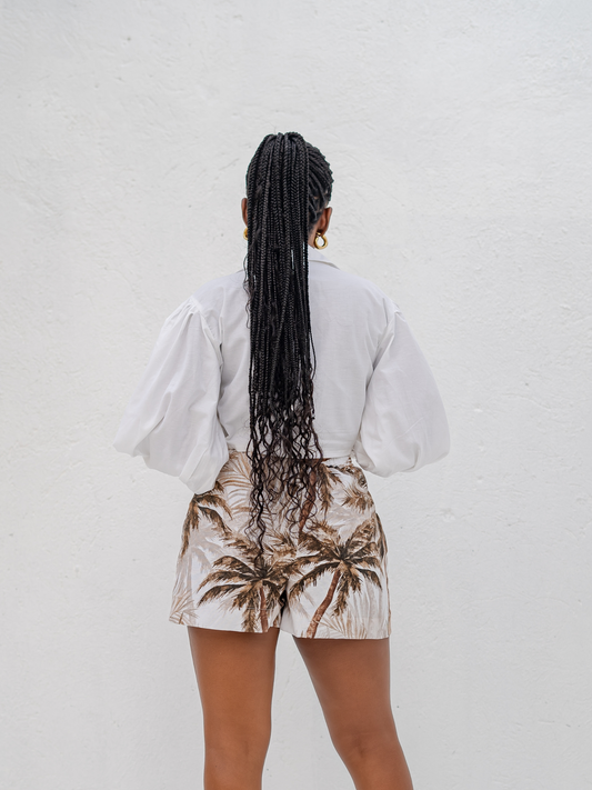 NUEL CROPPED BUTTON DOWN - WHITE - Rhea Imani