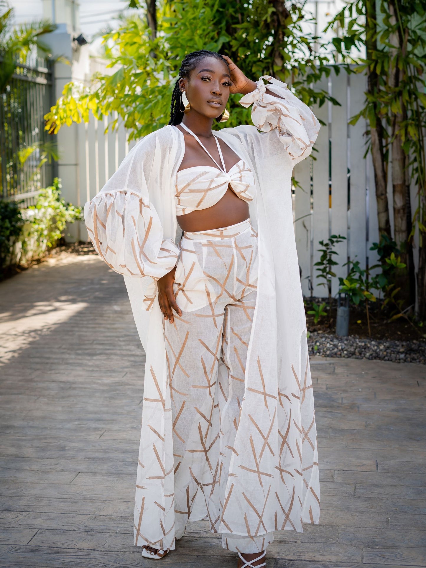 ARANKA EMBROIDERED SHEER ROBE SET - WHITE - Rhea Imani