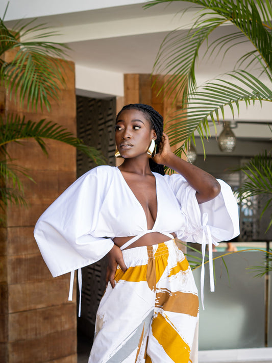 ODINA CROPPED BLOUSE - WHITE - Rhea Imani