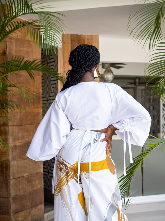 ODINA CROPPED BLOUSE - WHITE - Rhea Imani