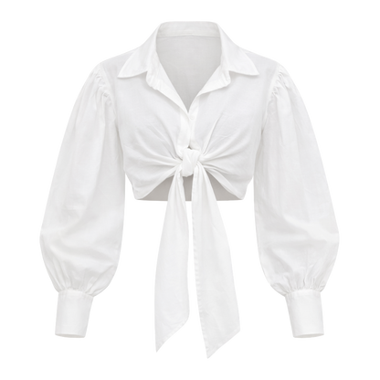NUEL CROPPED BUTTON DOWN - WHITE